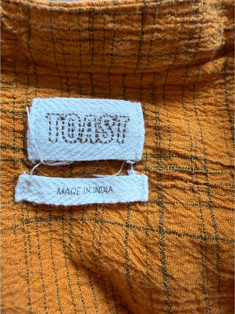 Toast Fine Crinkle Check Cotton Dress, Marigold, Size M - Picture 3 of 6